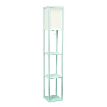Simple Designs Home Simple Designs Home LF1014-AQU Etagere Organizer Storage Shelf with Linen Shade Floor Lamp; Aqua LF1014-AQU